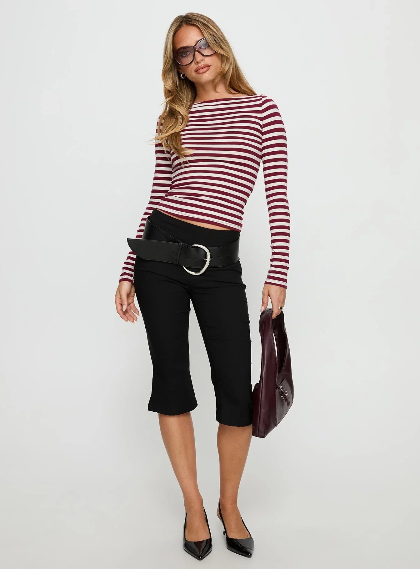 Derrica Long Sleeve Top Red Grey Stripe