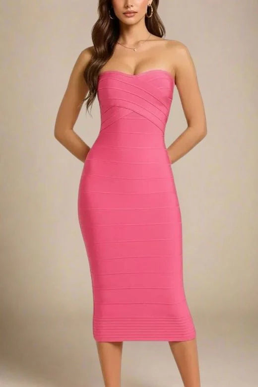 Aaliyah Bandage Midi Dress Hot Pink