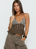 Vinton Button Detail Cami Top Mocha