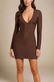 Lisa Long Sleeve Bandage Mini Dress Chocolate Brown