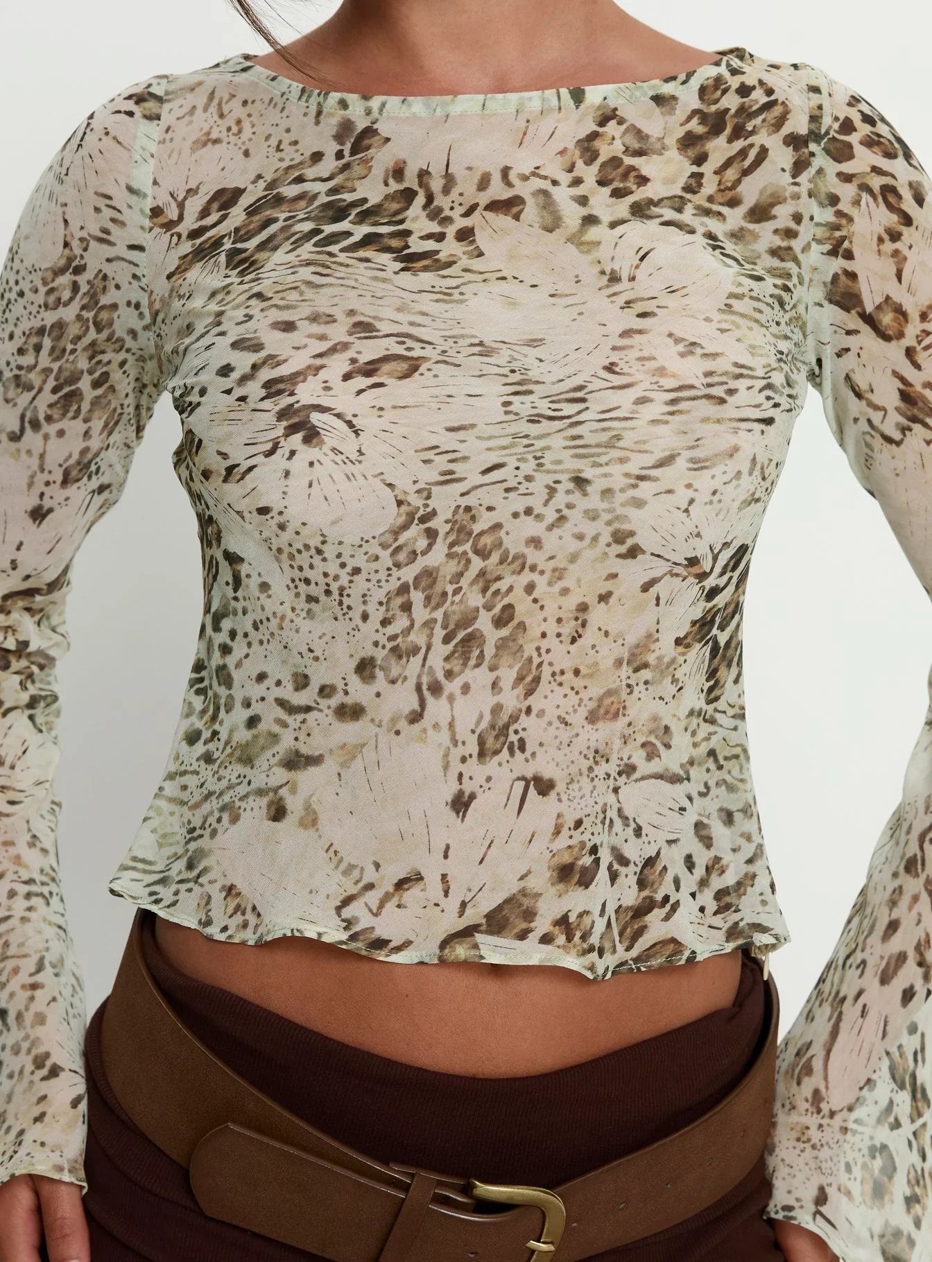 Edeline Bias Cut Long Sleeve Top Multi Animal