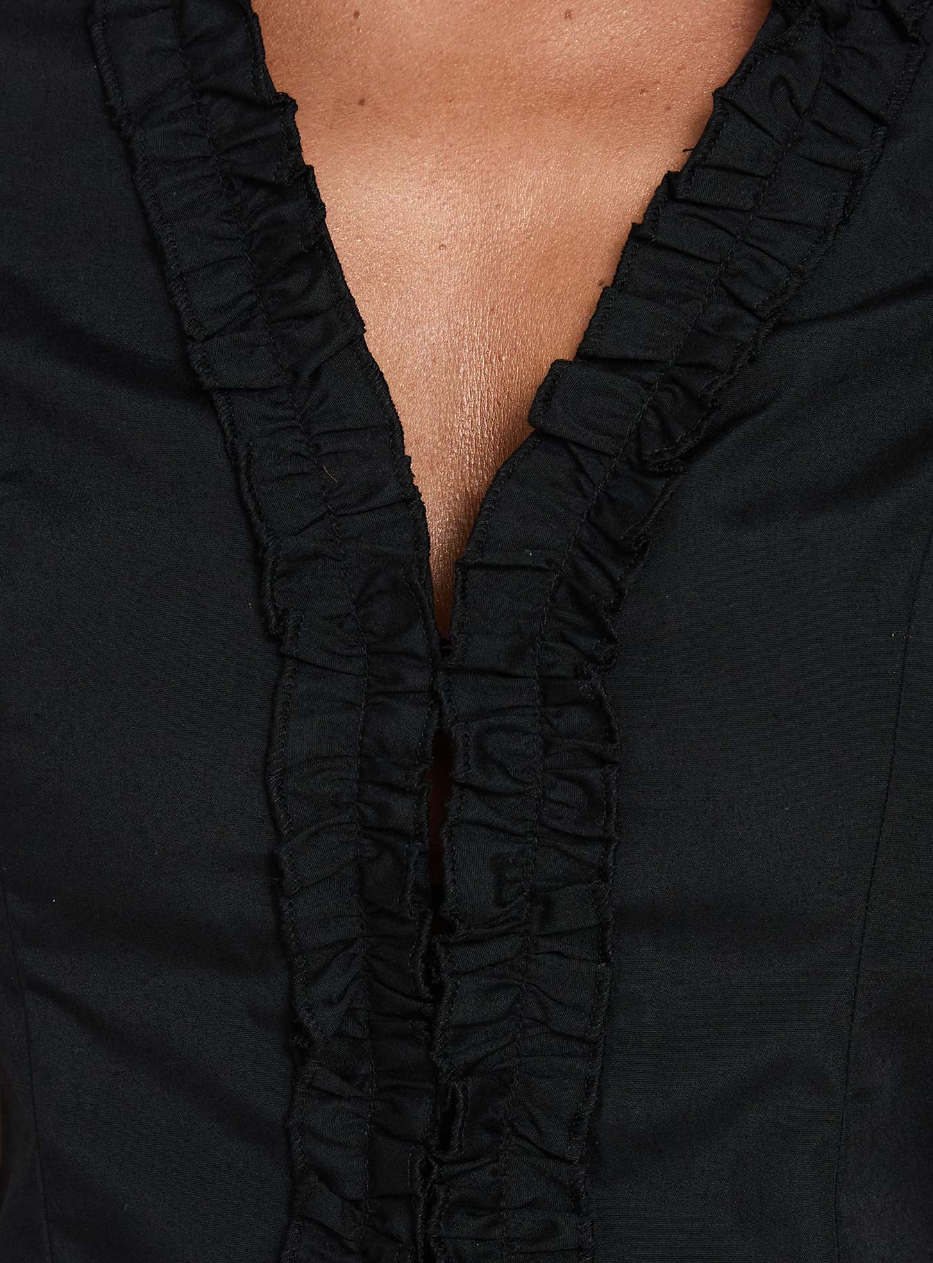 Perennial Frill Plunge Neck Top Black