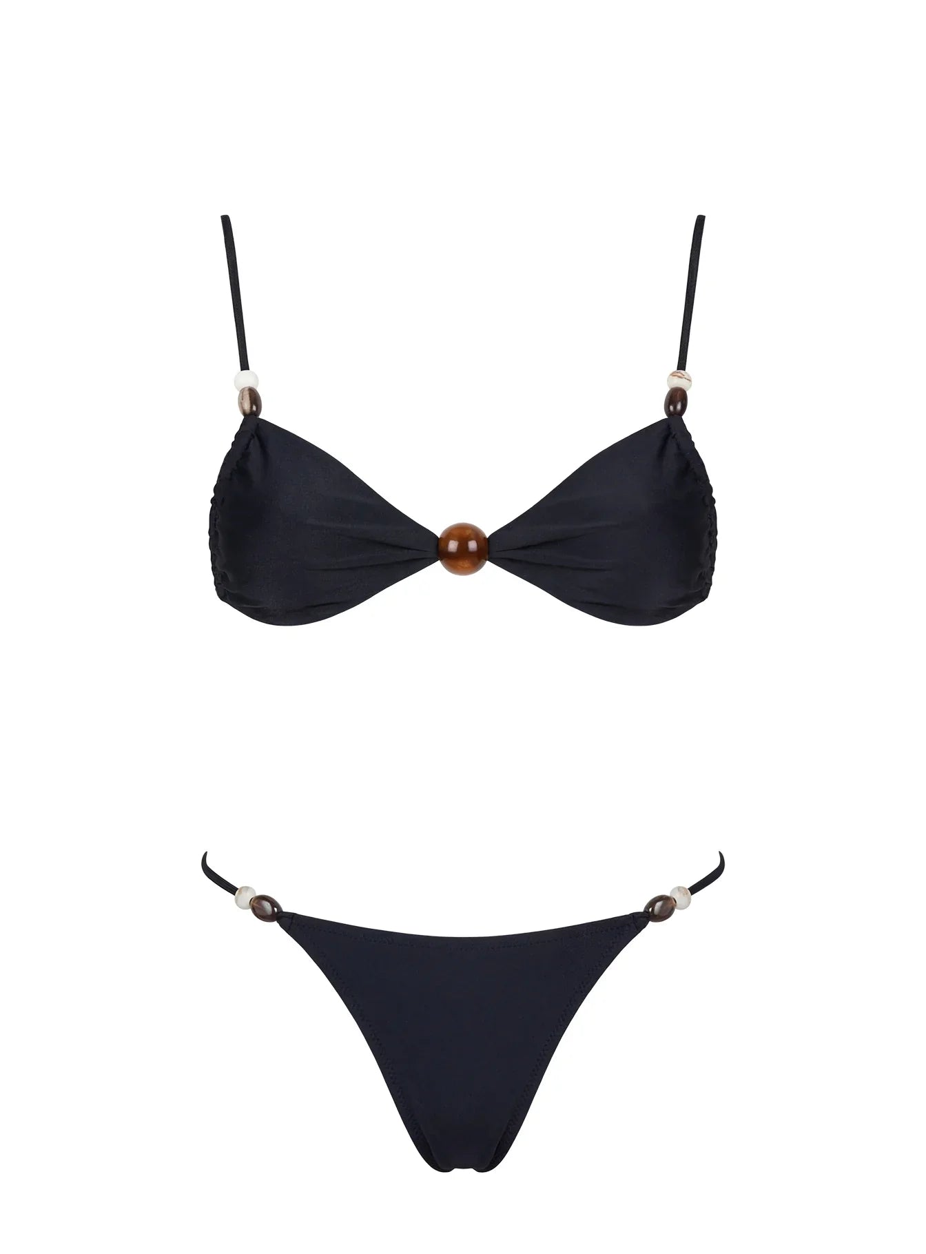 Slow Summer Bead Detail Bikini Top Black