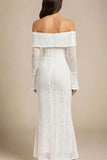 Rose Long Sleeve Bodycon Maxi Dress White Pearl