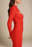 Brooke Long Sleeve Bandage Midi Dress Lipstick Red
