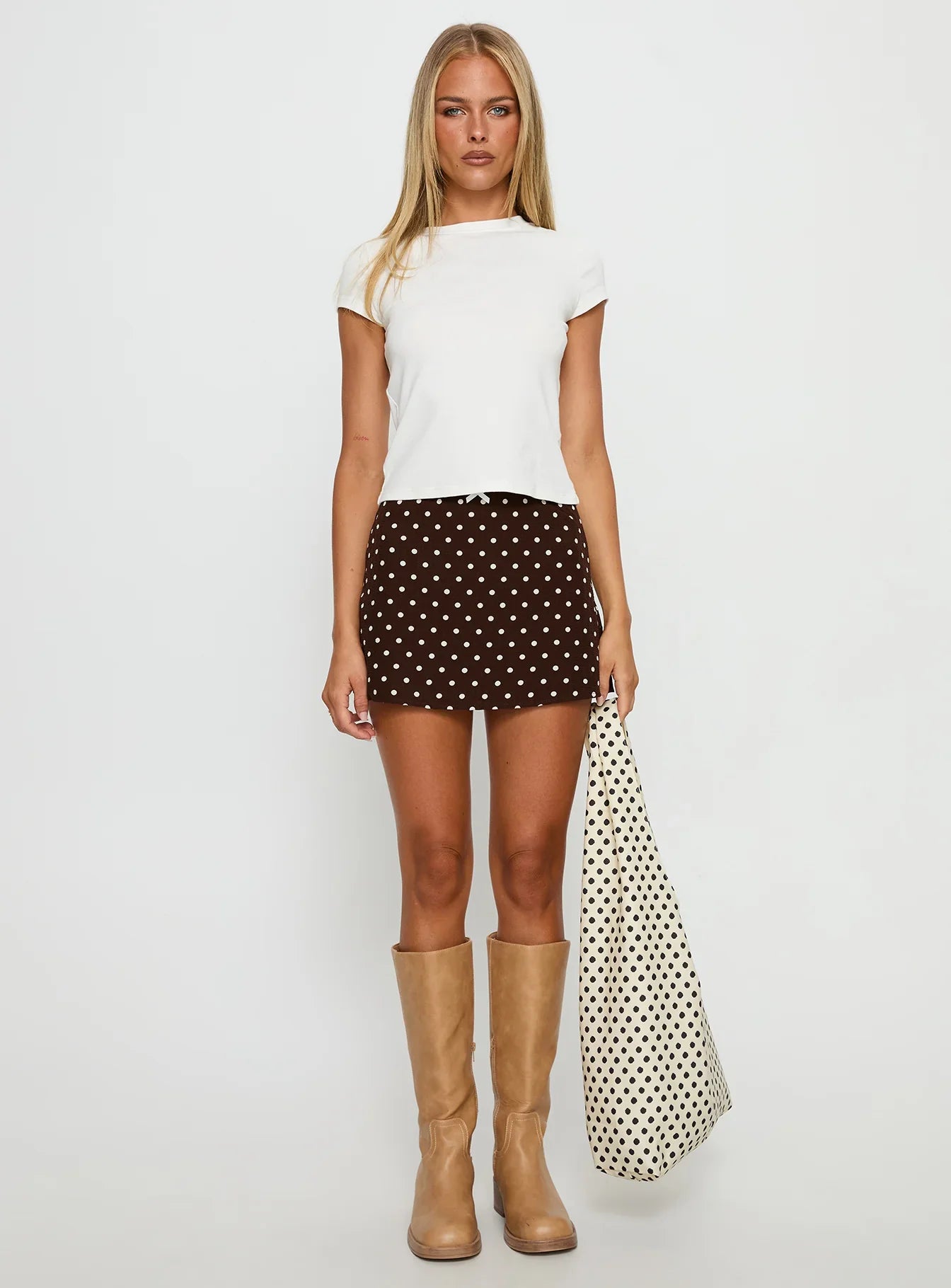 Tejano Mini Skirt Brown Polka Dot