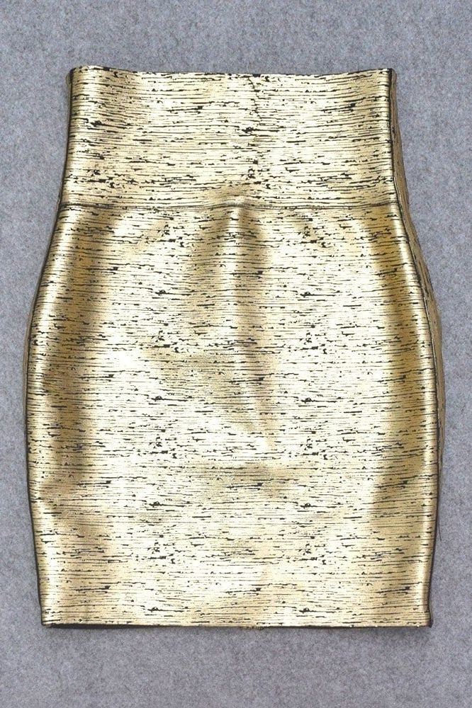 High Waist Leather Pencil Skirt Mini Length Gold Black