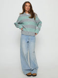 Queena Zip Through Knit Sweater Grey Blue Stripe