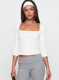 So American Rib 3 4 Sleeve Top White