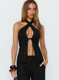 Sensational Cross Front Tie Detail Top Black