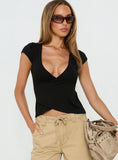 Stefanee Short Sleeve Wrap Top Black