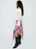 Anali Asymmetrical Midi Skirt Pink Multi Check