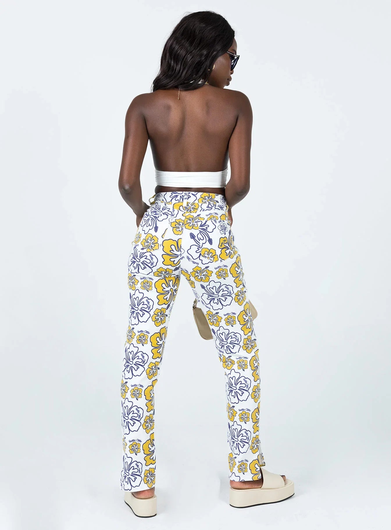 Tropical Dreams High Rise Straight Leg Denim Jeans Off White