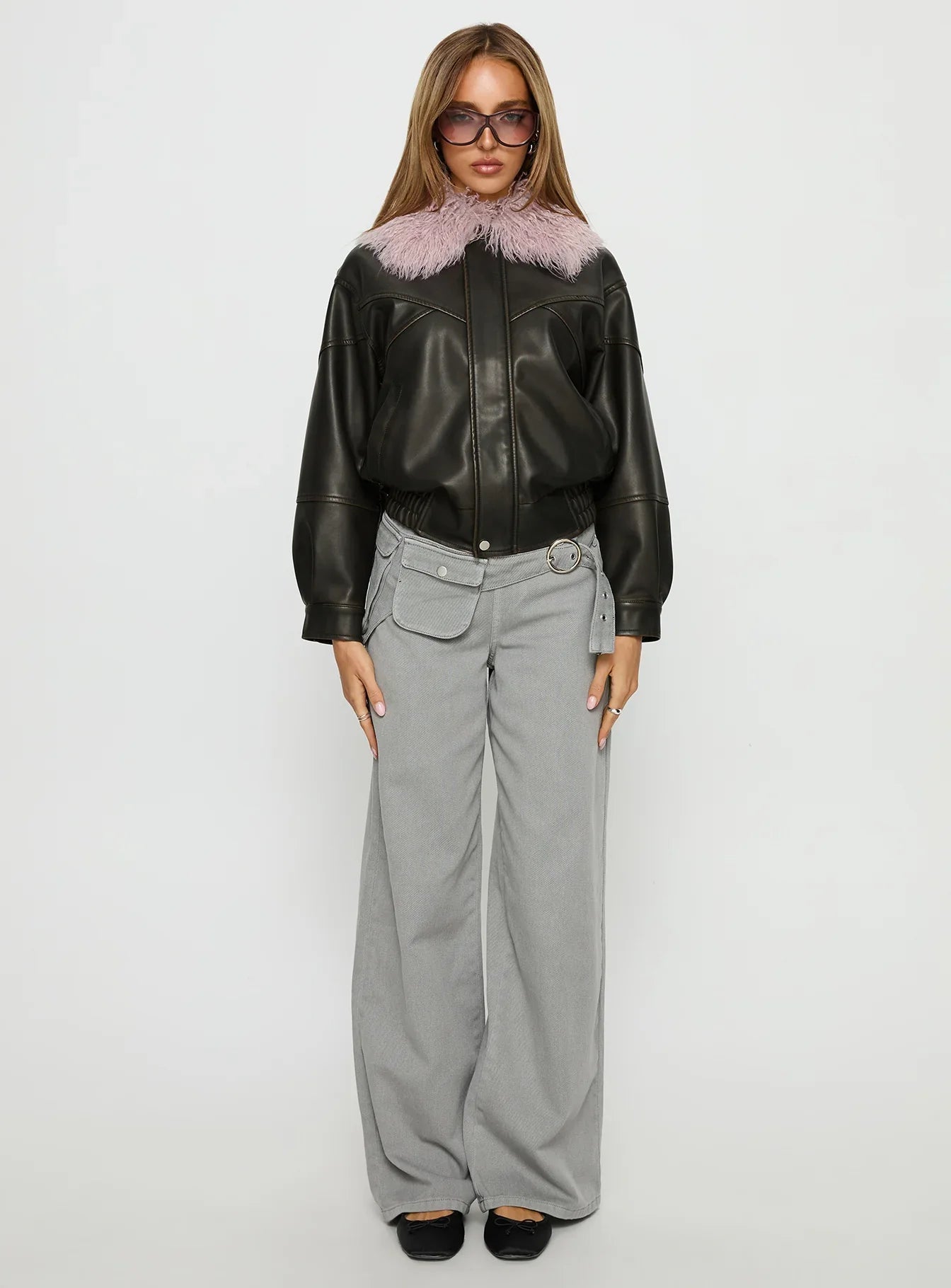 Brittanni Fluffy Collar Jacket Brown / Pink