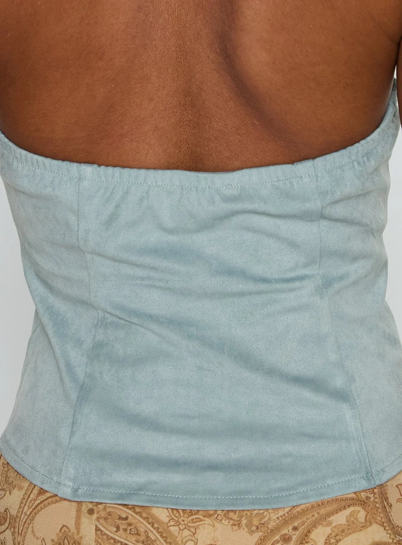 Dalyah Faux Suede Halter Top Soft Blue