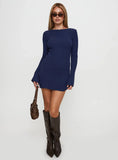 Osment Long Sleeve Knit Mini Dress Navy