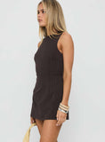 Yumiko Romper Brown Pinstripe Tall