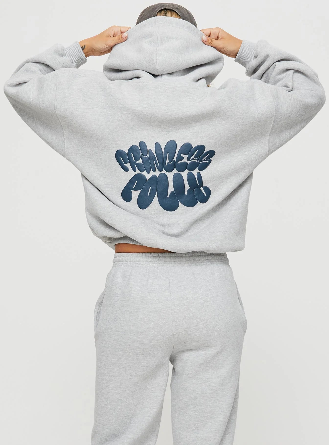 Princess Polly Hooded Sweatshirt Bubble Text Grey Marle Slate