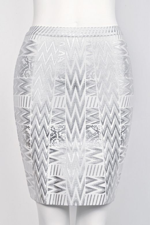 High Waist Metallic Leather Mini Skirt Silver