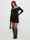 Field Of Dreams Long Sleeve Mini Dress Onyx
