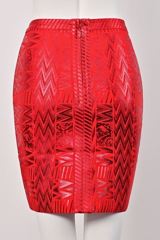High Waist Metallic Leather Mini Skirt Lipstick Red