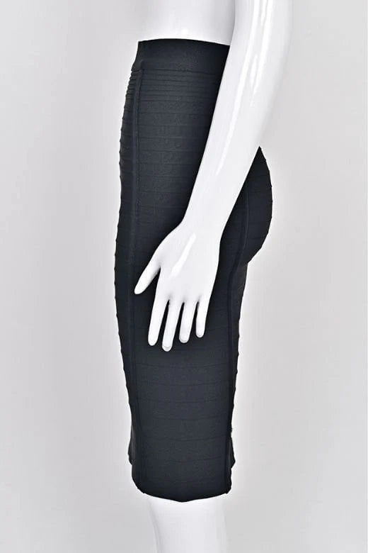 Pencil Bandage Knitted Knee Length Skirt Classic Black
