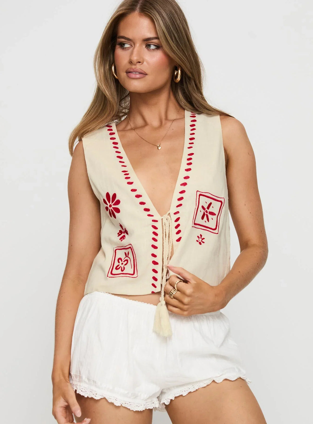 Grazia Vest Top Cream Red