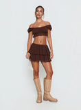 Ackee Ruched Off Shoulder Top Brown