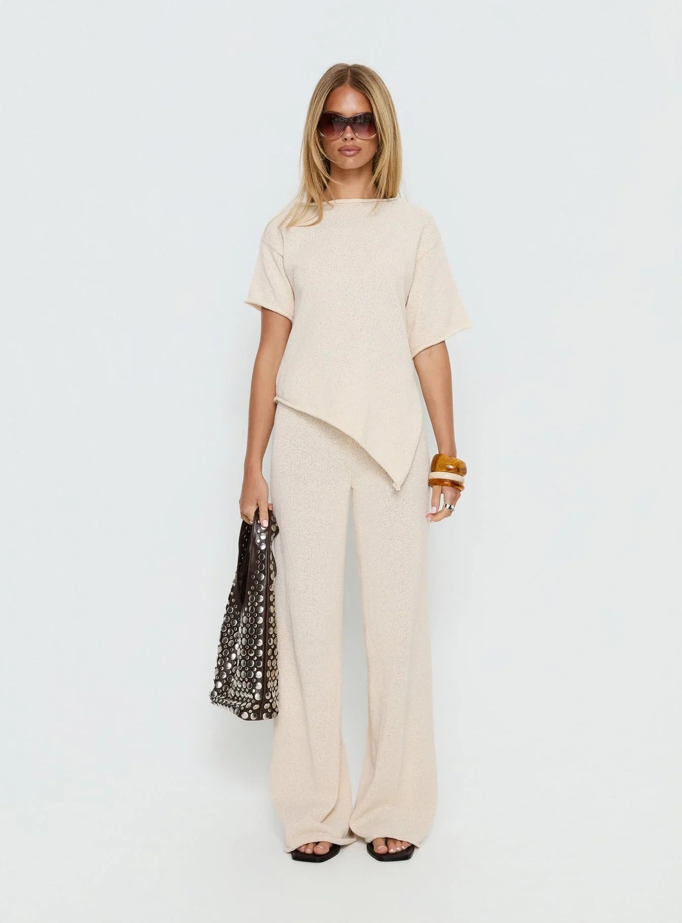 Calisse Knit Wide Leg Pants Beige