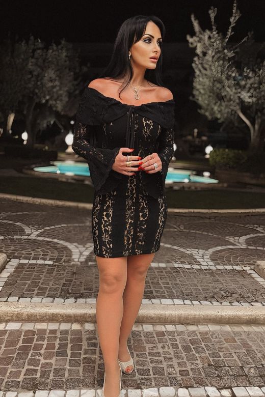 Rose Long Sleeve Bodycon Mini Dress Classic Black
