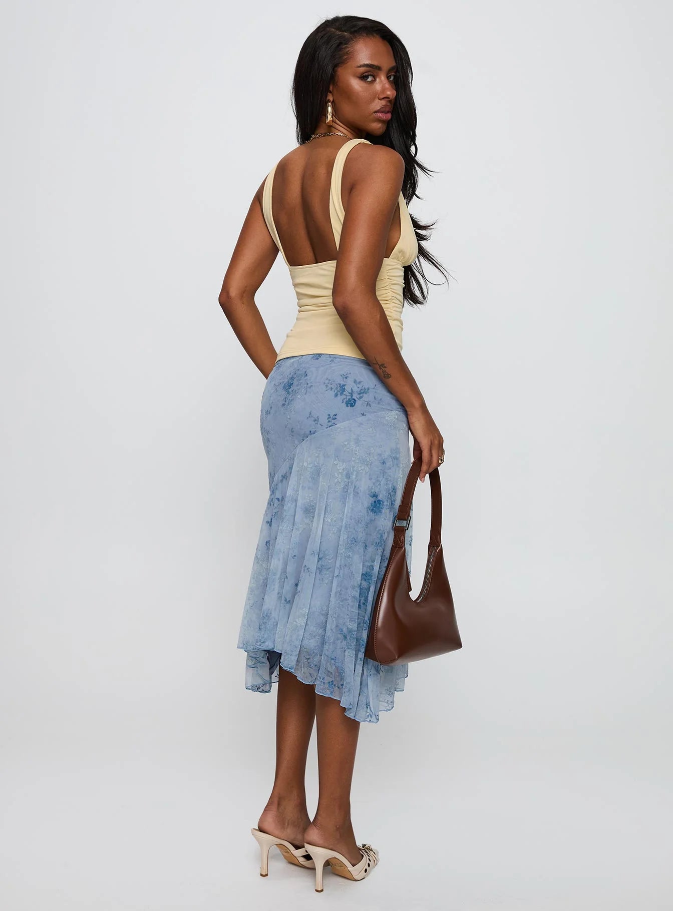 Summer Rain Asymmetrical Midi Skirt Blue