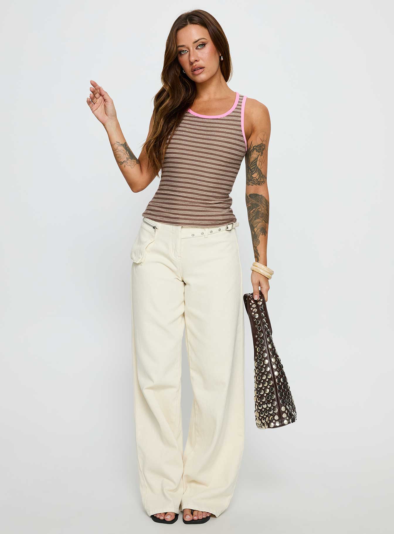 Elizebeth Contrast Trim Tank Top Multi Stripe