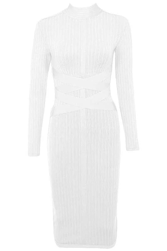 Jane Long Sleeve Bodycon Midi Dress White Pearl