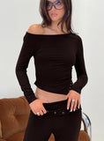 Wynna Eyelet Detail One Shoulder Top Chocolate