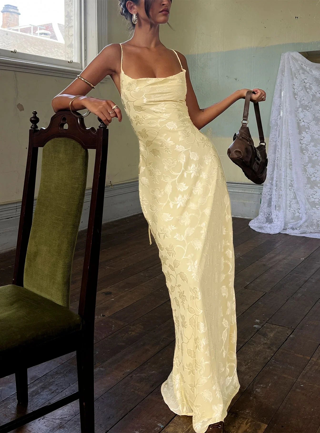 Celena Maxi Dress Lemon Burnout
