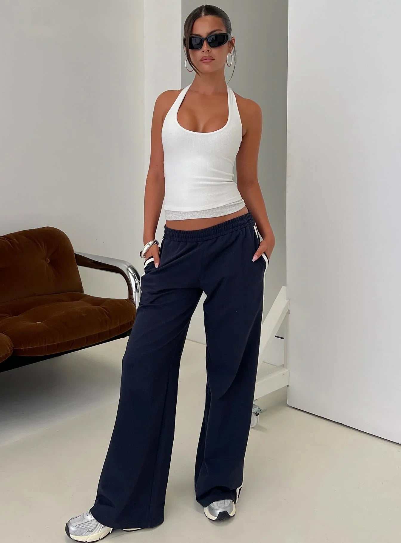 Debee Layered Halter Top White Grey