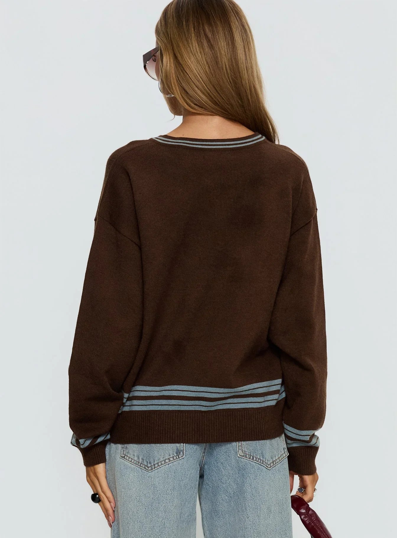 Yarnia V Neck Jumper Brown Blue