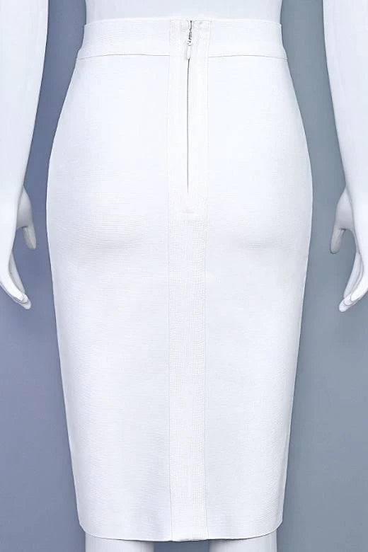 Pencil High Waist Bandage Knee Length Skirt White Pearl