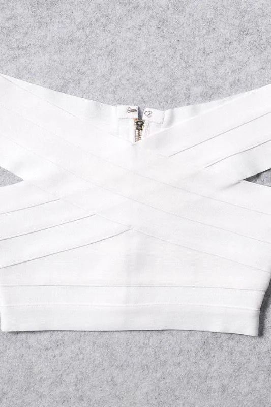 Cindy Bandage Off Shoulder Crop Top White Pearl