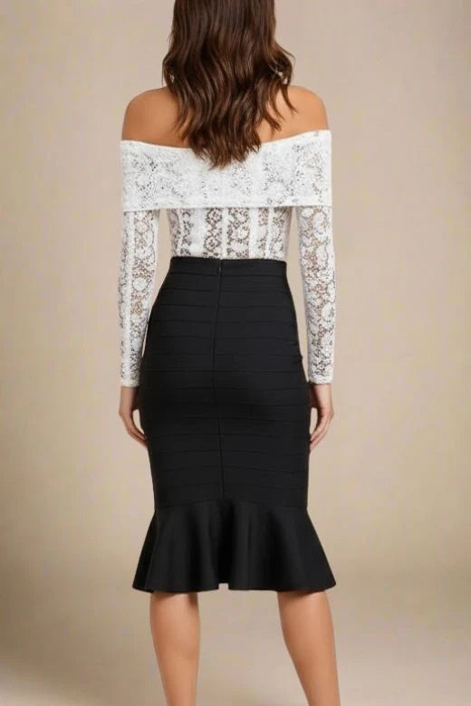 Peplum High Waist Bandage Midi Skirt Classic Black