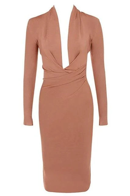 Blaire Long Sleeve Bandage Dress Tan Brown