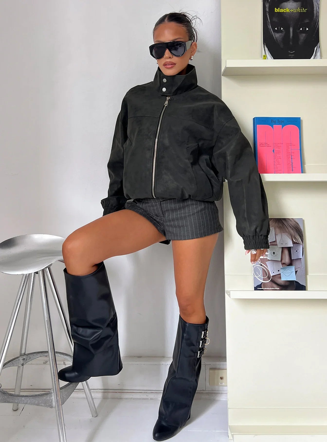 Ellissa Faux Suede Bomber Jacket Black