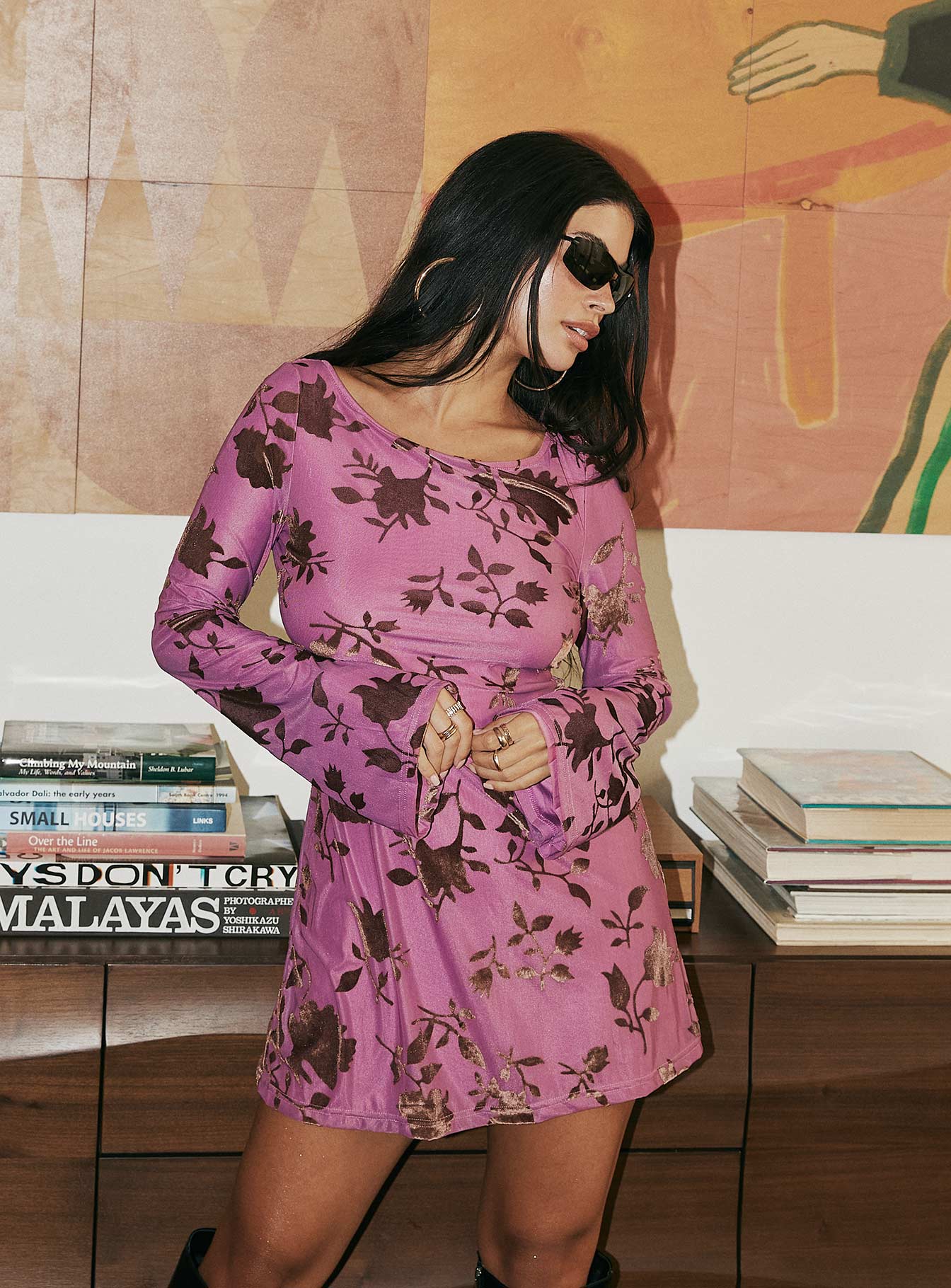 Lukea Long Sleeve Mini Dress Pink Floral