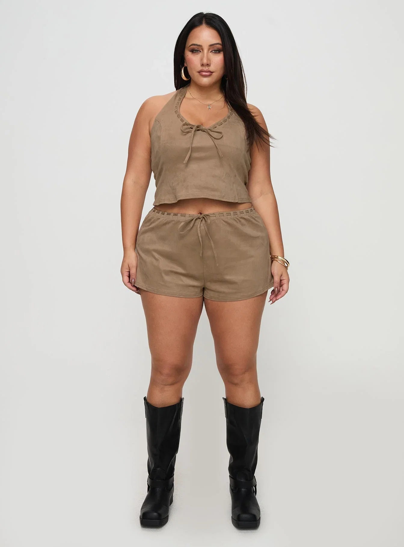 Eternal Youth Faux Suede Short Taupe Curve