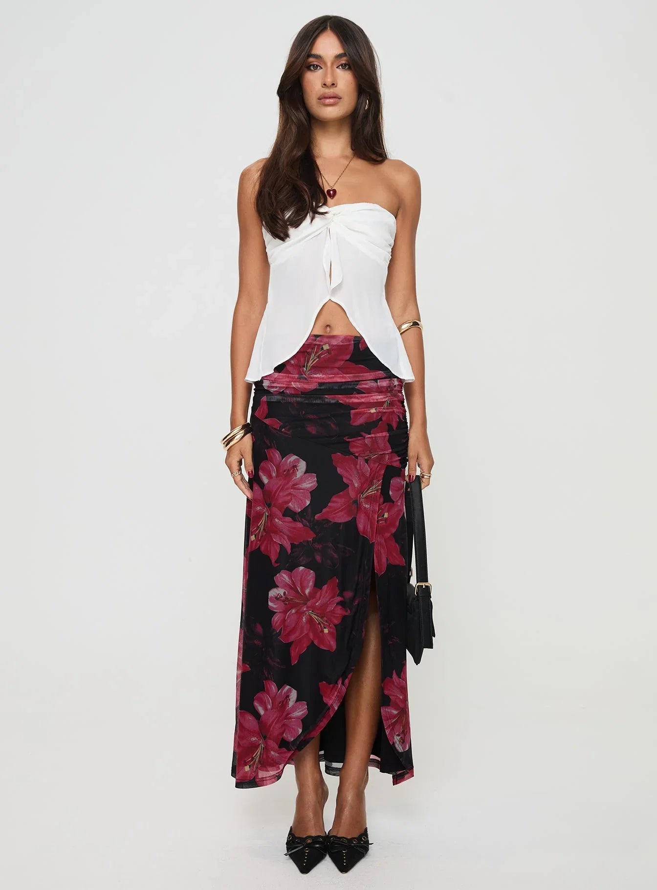Cooperi Maxi Skirt Black Red Floral