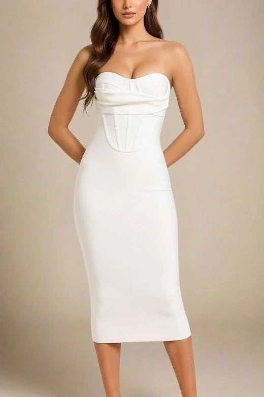 Miles Bodycon Midi Dress Pearl White