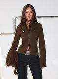 Kelehan Long Sleeve Zip Front Top Stonewashed Brown