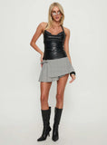 Thunderbolt Faux Leather Cowl Neck Top Black