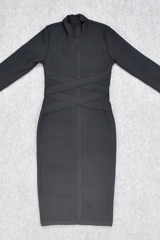 Jane Long Sleeve Bodycon Midi Dress Classic Black Sale