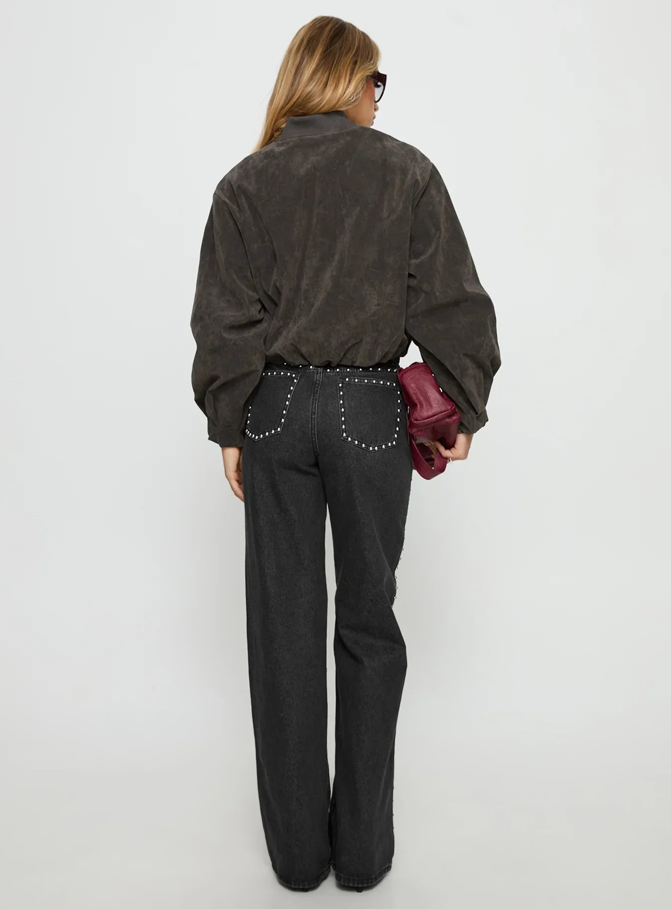 Saving Up Mid Rise Straight Leg Studded Jeans Jet Black